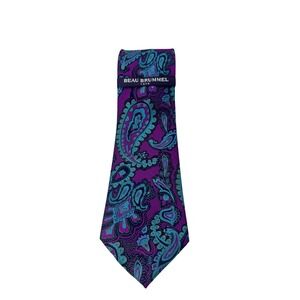 Beau Brummel Soho‎ Neck Tie Paisley Purple 100% Silk NWT Handmade
